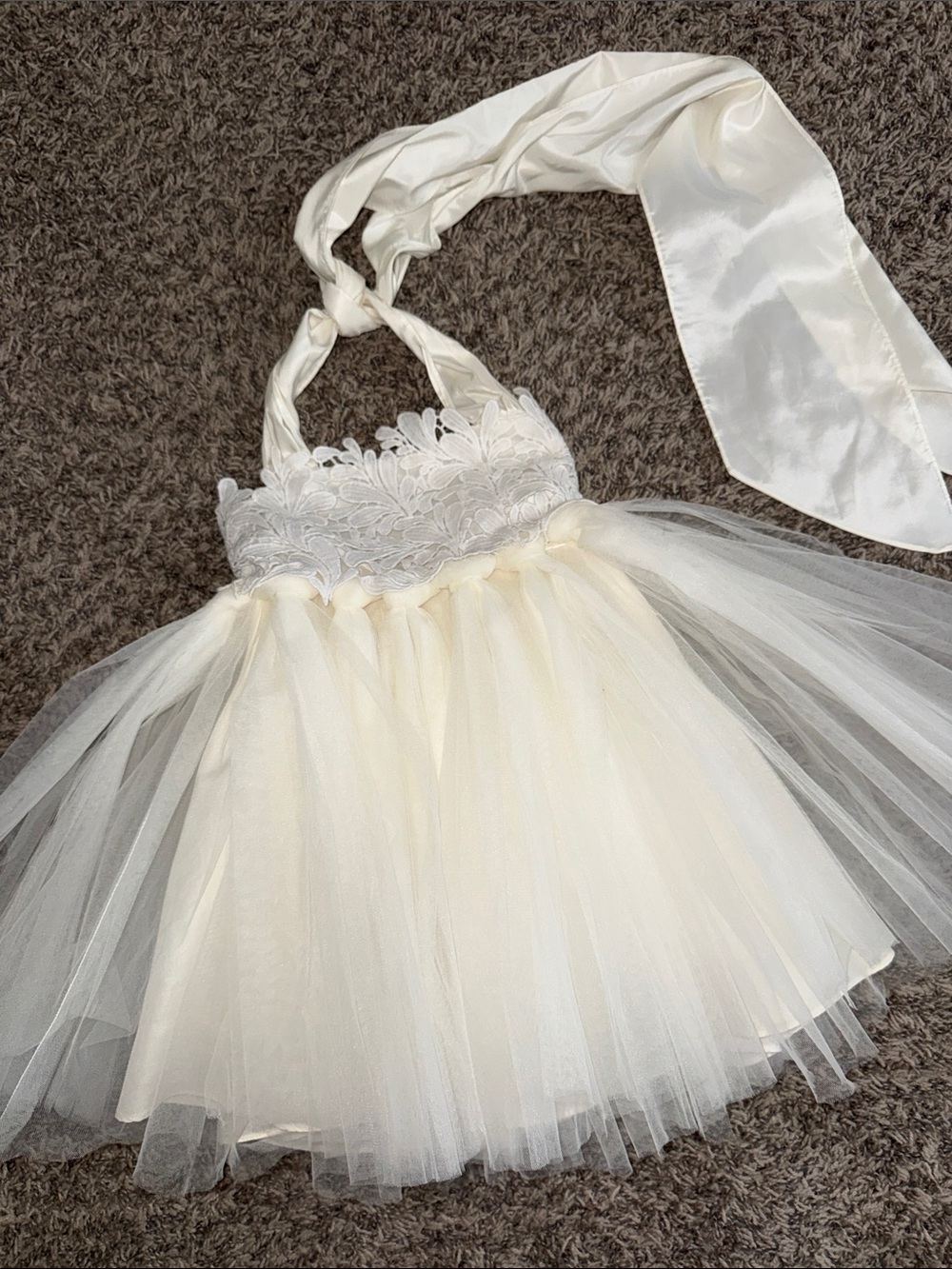 Ivory Tulle Halter Flower Girl Dress